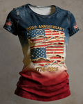 Retro 250th Anniversary National Flag Gradient Colors Print Crew Neck Short Sleeve Tshirt