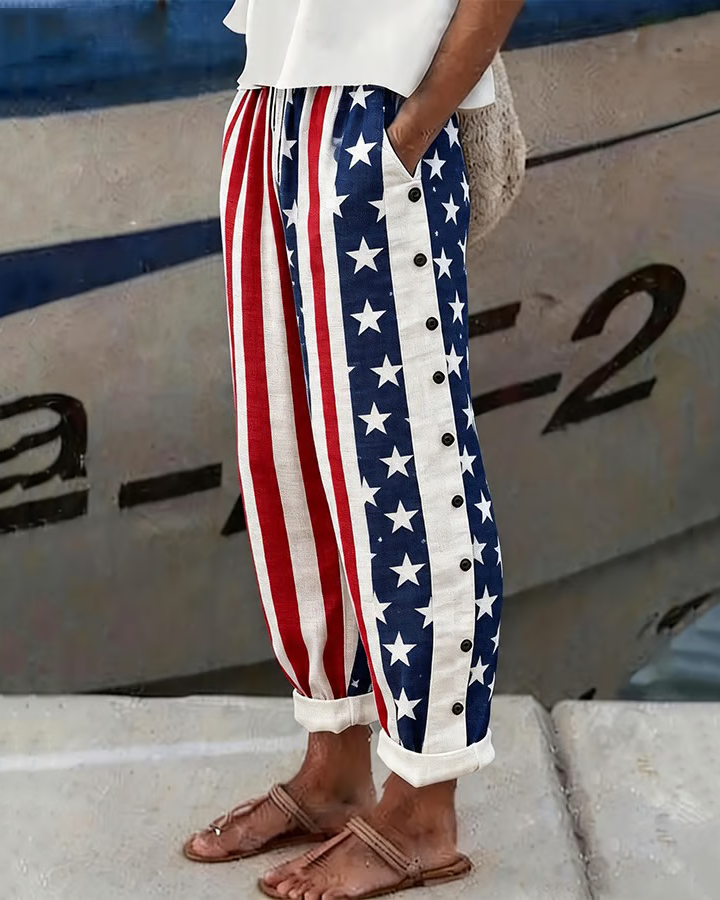 Retro America 250th Anniversary Print Print Casual Pants