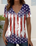 Retro American Flag Print V-neck Short Sleeve Tshirt