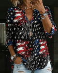Retro Flag Print Stand Collar Casual Shirt