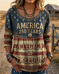 Retro National Flag Independence Day Print Round Neck Blouse