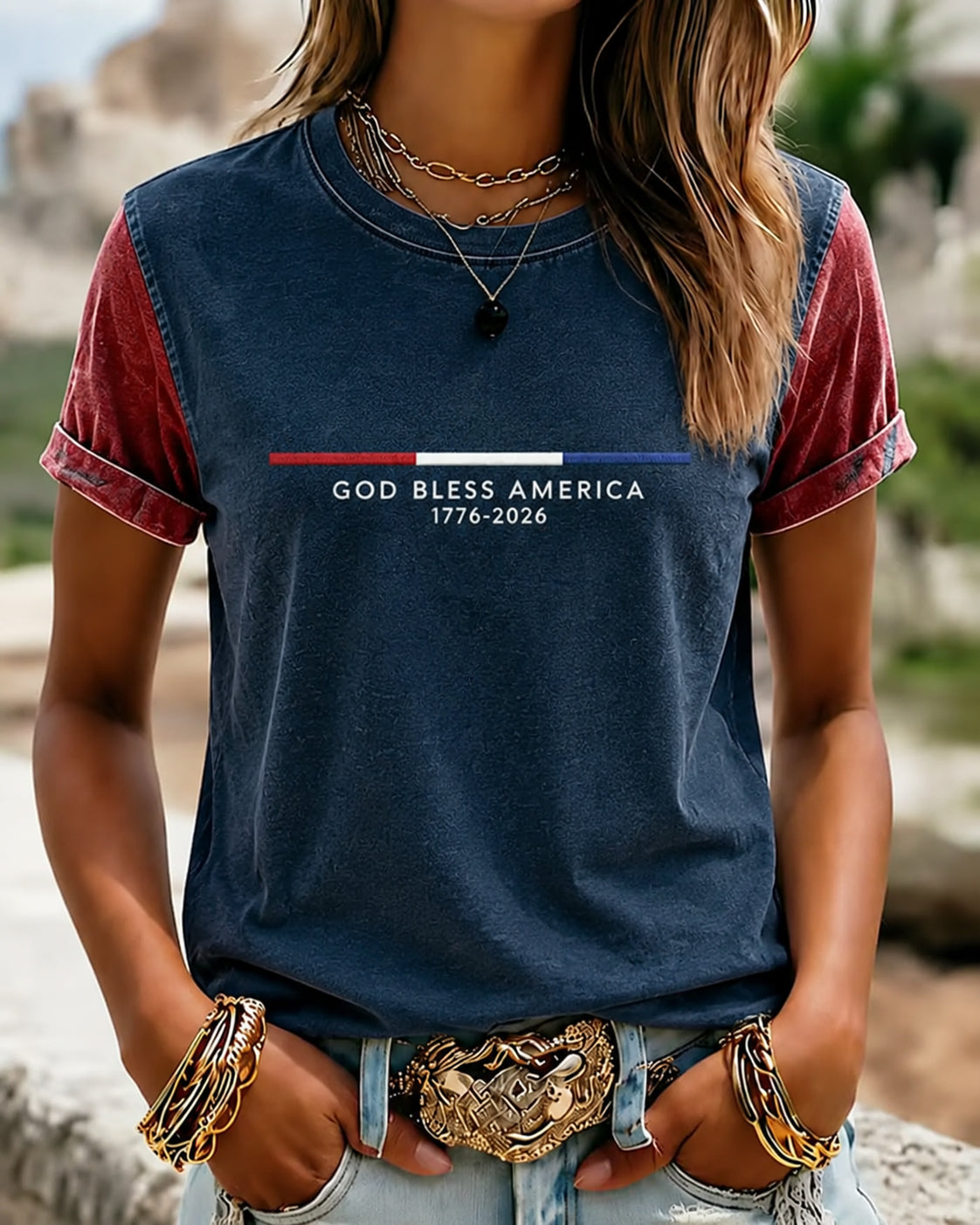 Retro USA 250th Anniversary Crew Neck Short Sleeve Tshirt