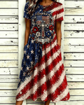 Retro Flag and Cross Print Pocket Casual Dress