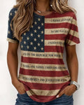 Retro Flag Lette Print Crew Neck Short Sleeve Tshirt