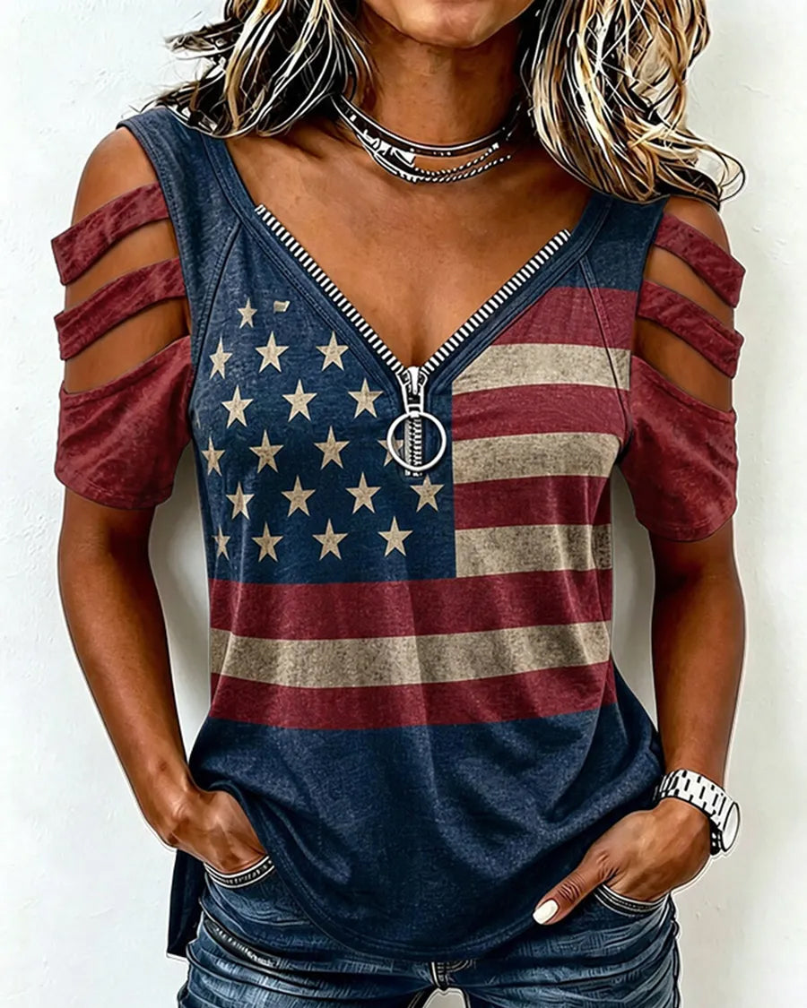 Retro Flag Printed Patriotic T-Shirt