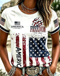 Retro National Flag 250th Anniversary Print Crew Neck Short Sleeve Tshirt