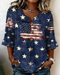 Retro National Flag Stars Prints Cotton Linen Shirt