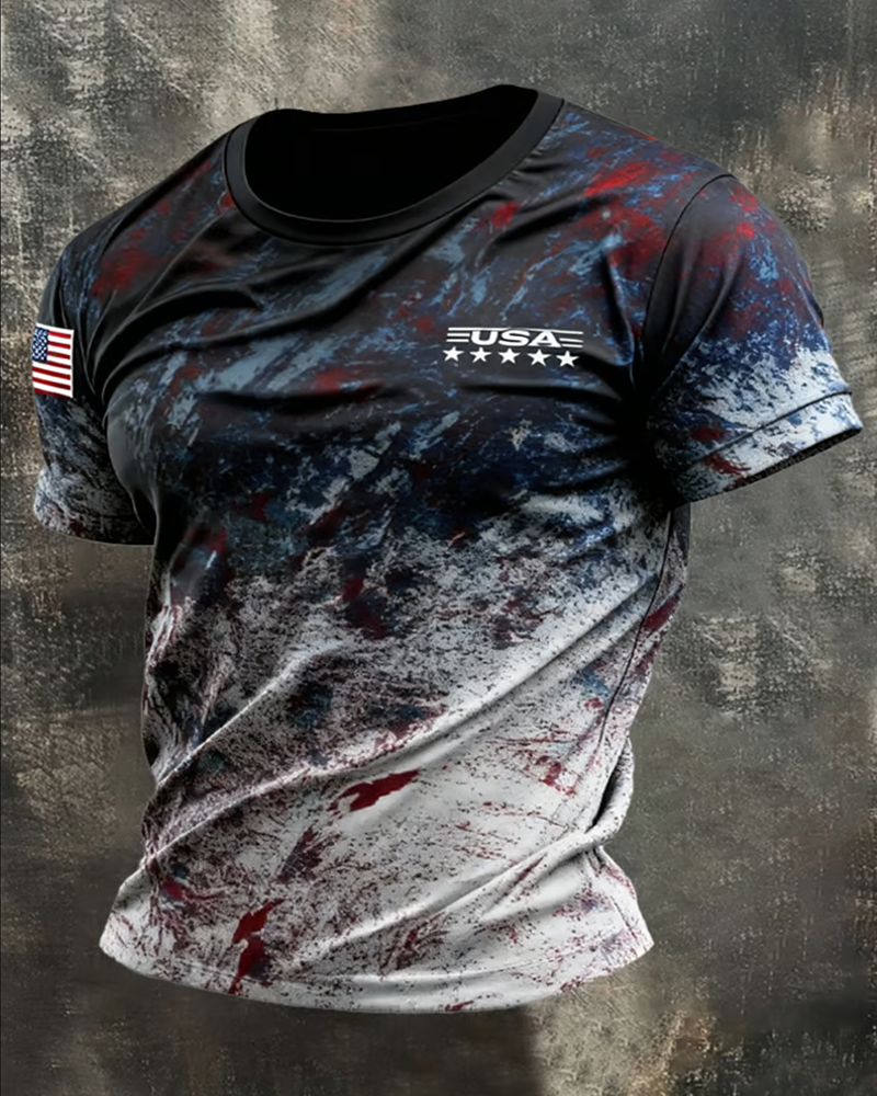 Men's Retro Patriot Camouflage Patchwork T-shirt