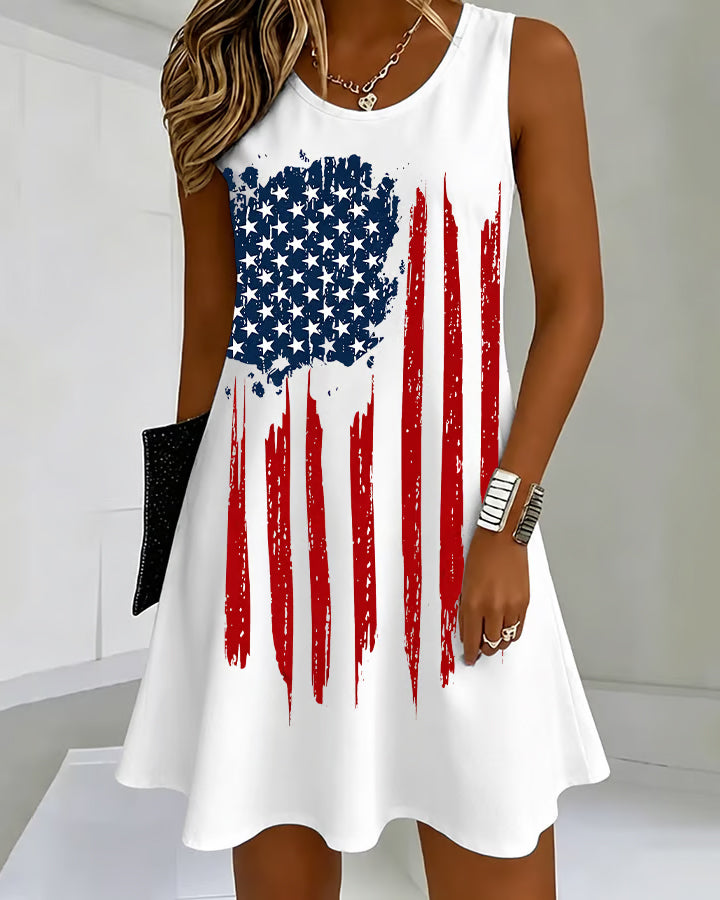 Simple National Flag Graffiti Round Neck Sleeveless Mini Casual Dress