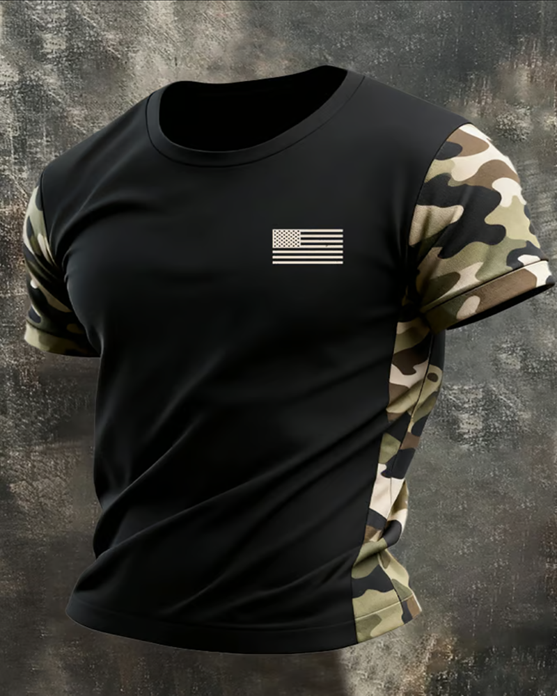 Men's Retro Patriot Camouflage Patchwork T-shirt