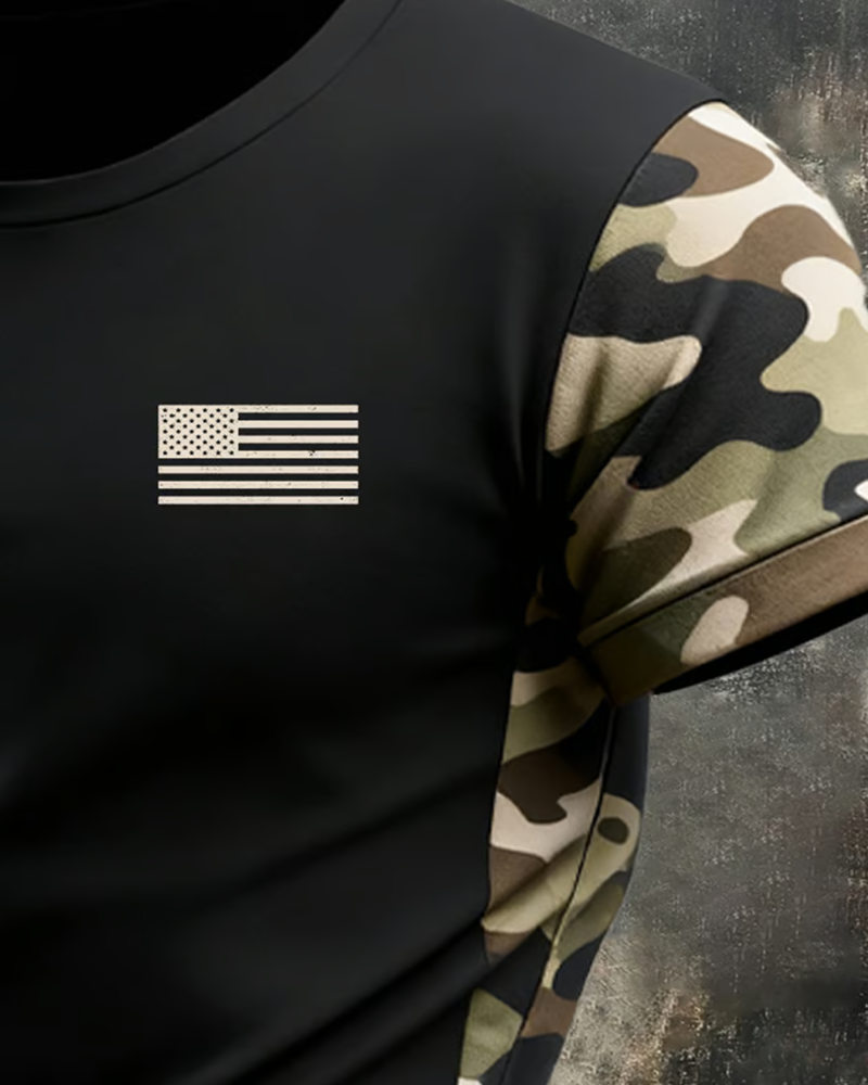 Men's Retro Patriot Camouflage Patchwork T-shirt