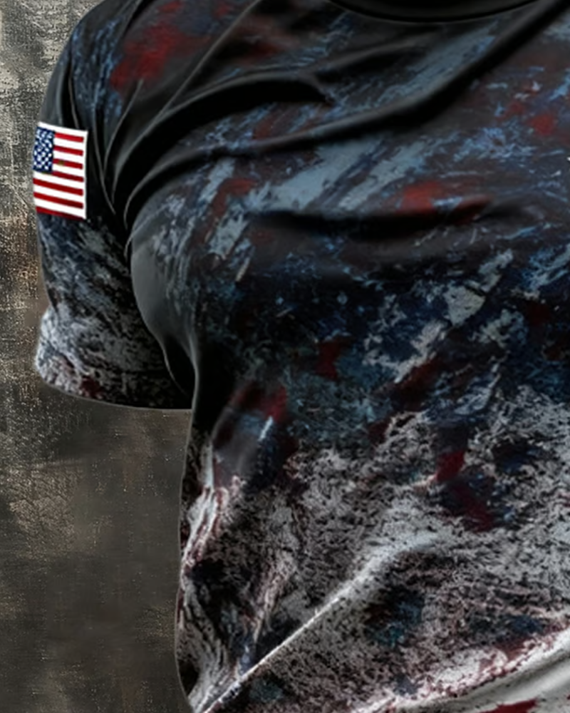 Men's Retro Patriot Camouflage Patchwork T-shirt