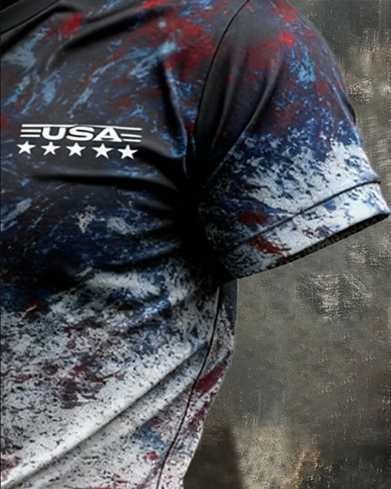 Men's Retro Patriot Camouflage Patchwork T-shirt