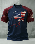 Men's Casual Short-Sleeved Crew Neck T-Shirt With American 250th Anniversary Commemorative Print.