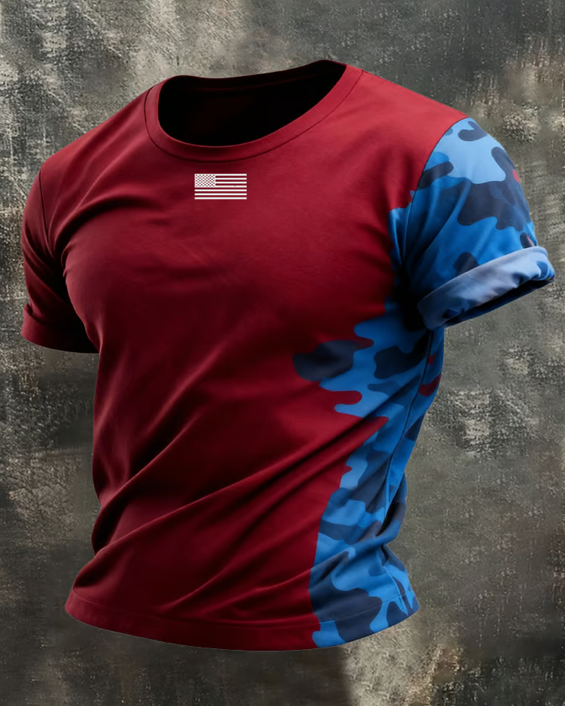Men's Retro Patriot Camouflage Patchwork T-shirt