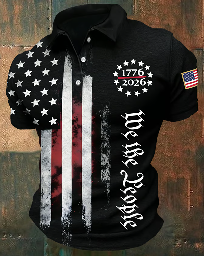 Men's America 250th Anniversary Print Casual Polo Shirt