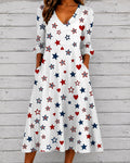 Star and Heart V-neck Puff Sleeve Casual Dress