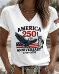 100% Cotton Statue of Liberty 250th Anniversary V Neck Short Sleeve Tshirt