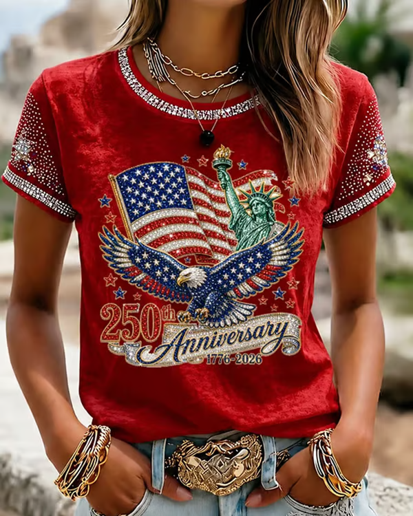 Statue of Liberty 250th Anniversary Print Crew Neck Short Sleeve Tshirt