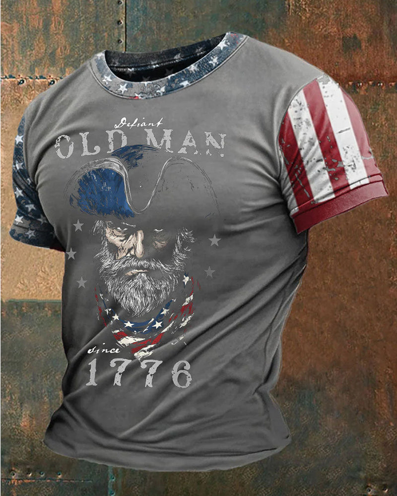 Retro 1776 Rebellious Old American Style Old Style Old Flag Short Sleeve T-Shirt