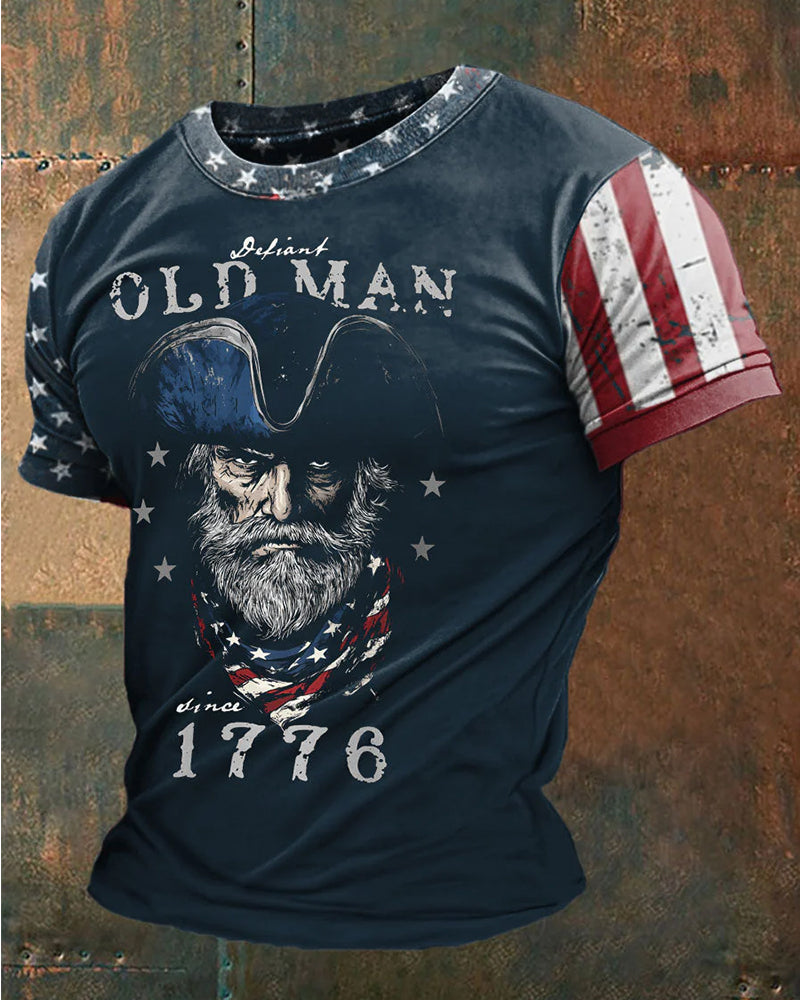 Retro 1776 Rebellious Old American Style Old Style Old Flag Short Sleeve T-Shirt