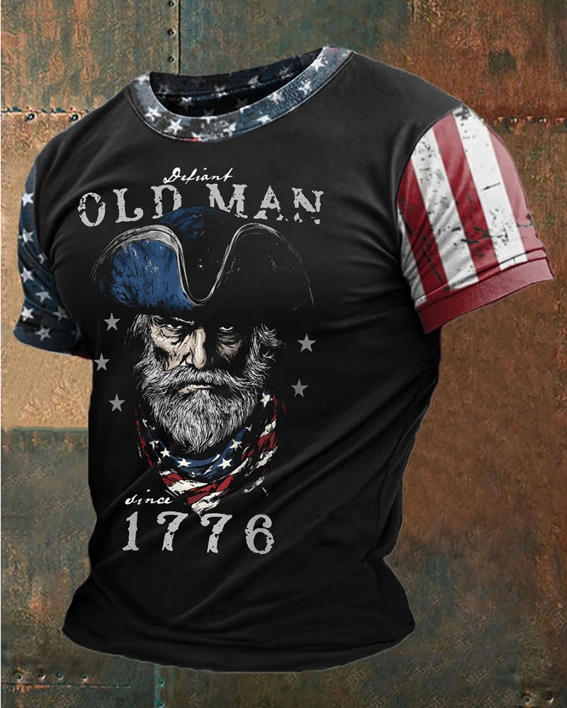 Retro 1776 Rebellious Old American Style Old Style Old Flag Short Sleeve T-Shirt
