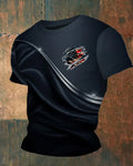 Black Wave Line Tear American Flag Print Men's Short Sleeve T-Shirt