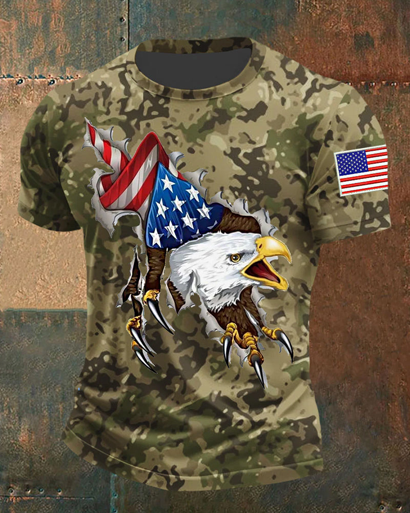Camouflage Ripped Eagle Flag Tear Print Men's Short Sleeve T-Shirt