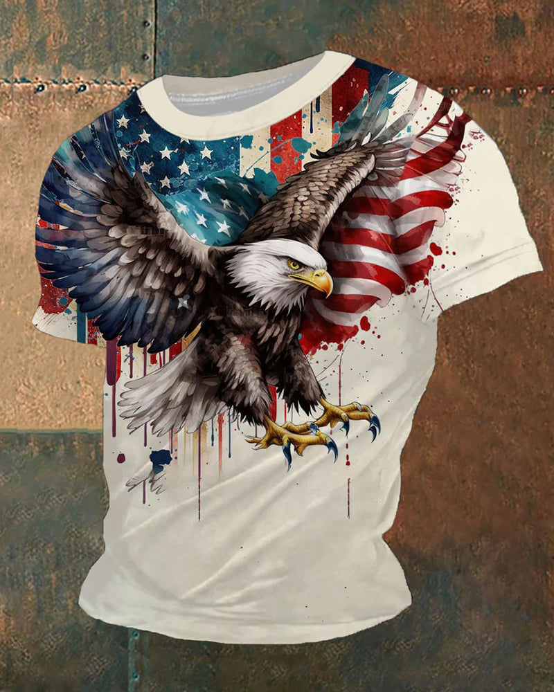 Splash-ink American-style Bald Eagle Flag Art Print Men's Short-sleeved T-shirt