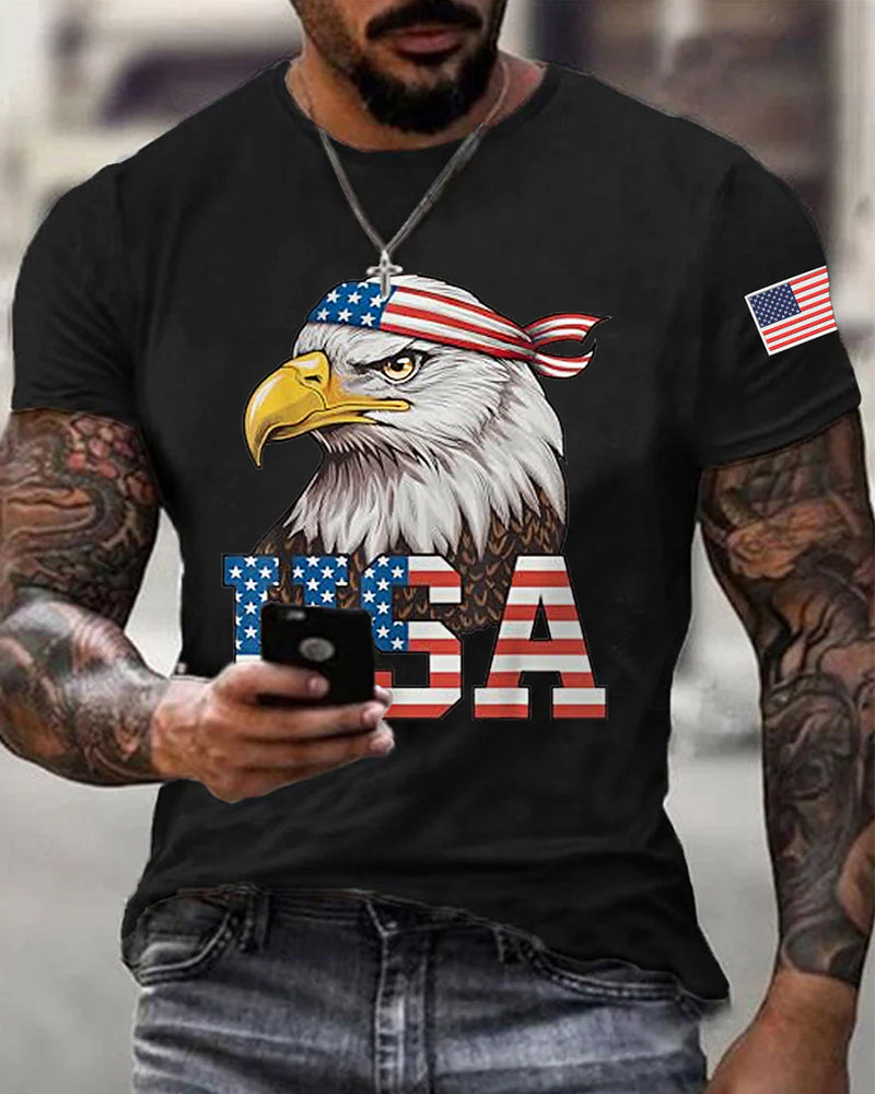 American Turban Eagle USA Flag Element Casual Short Sleeve T-shirt