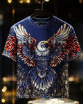 Starry Glitter Dark Blue Base Sprewinged Bald Eagle Full Print Short-Sleeved T-Shirt