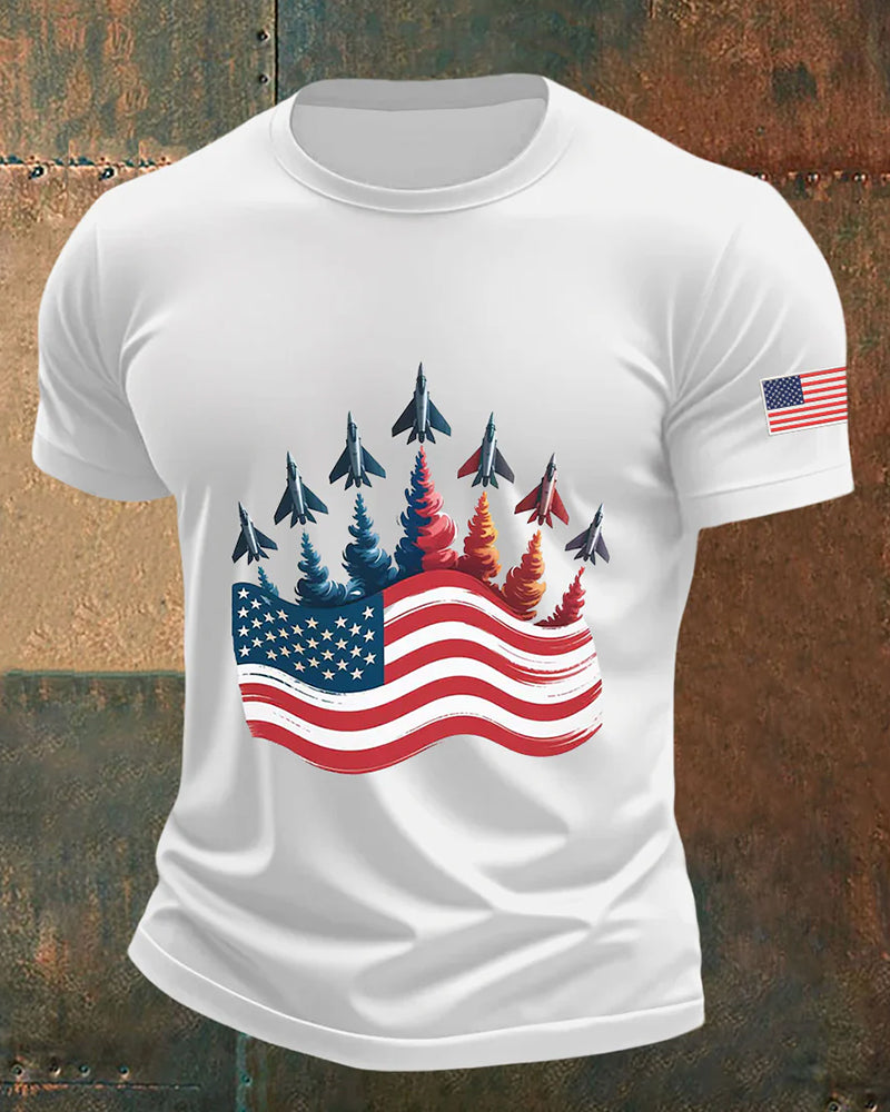 Fighter Formation Stars And Stripes Patriotic Theme Men's Short-sleeved T-shirt