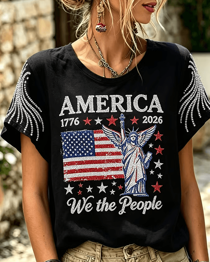 The Statue of Liberty of the United States Print Crew Neck Short Sleeve Tshirt