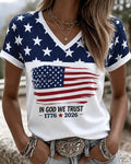USA 250th Anniversary Print V-neck Short Sleeve Tshirt