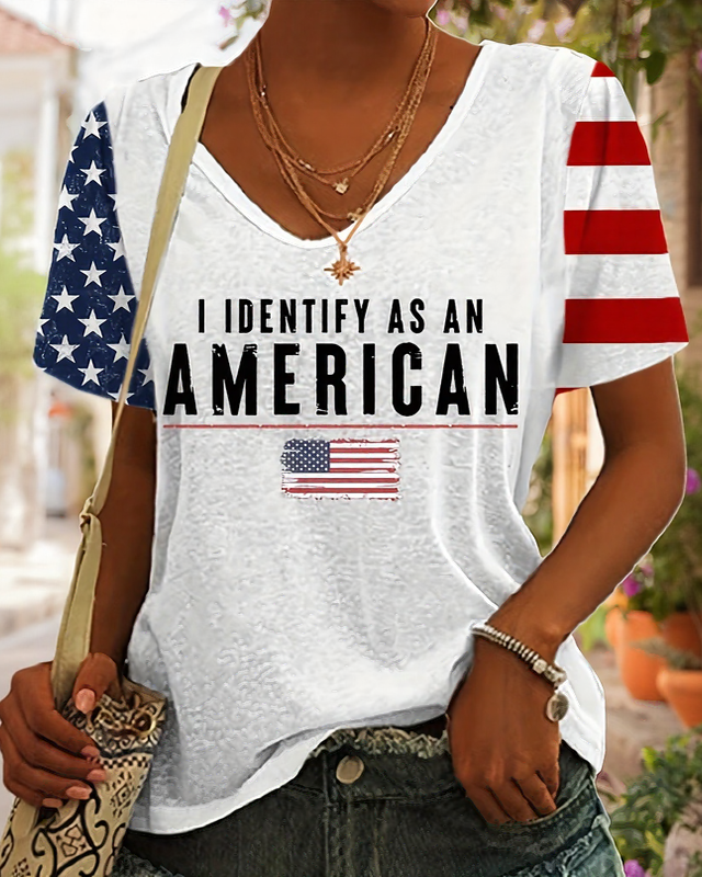USA 250th Anniversary Print Print V-neck Short Sleeve Tshirt