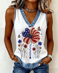 USA Flag Glitter Butterfly Print V-Neck Vest