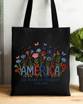 USA Floral Birthday Sublimation Zipper Canvas Tote Bag