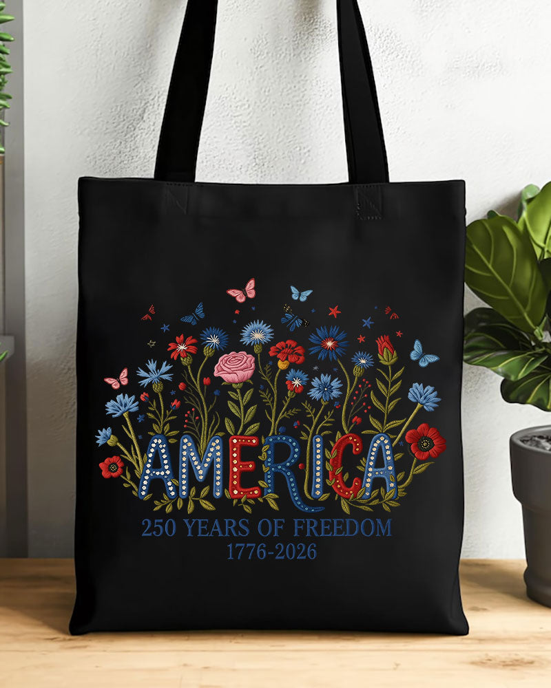 USA Floral Birthday Sublimation Zipper Canvas Tote Bag