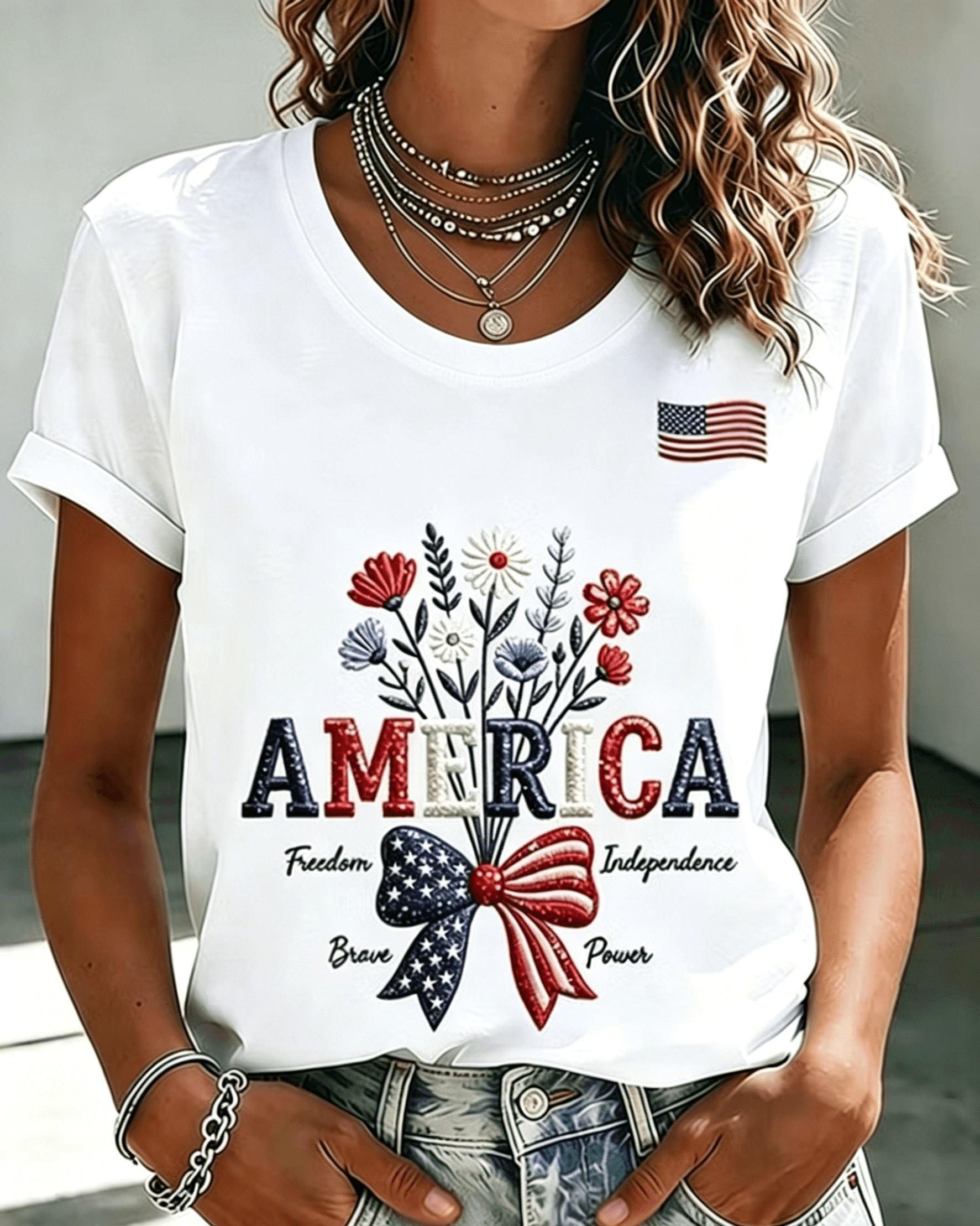 Vintage Usa Art Print Crew Neck Short Sleeve Tshirt