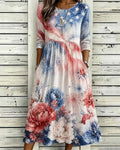 Watercolor Flag and Peonies Print Pocket Casual Dress