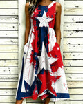 Watercolor Stars Sleeveless Pockets Casual Dress