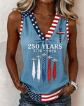Women's Casual American 250th Anniversary Artistic Floral Print V-Neck Vest