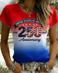 Crew Neck Women'S Casual American 250th Anniversary Printed Short-sleeved T-shirt