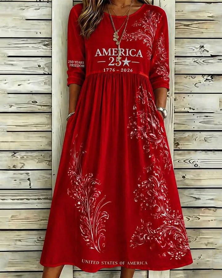 Women'S Casual American Independence Day Flag Print Pocket Casual Dress