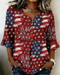 Women'S Casual Patriotic Fireworks Cotton Linen Shirt