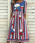 Women'S Casual Plant Flower Art American Independence Day Print Pocket Casual Dress