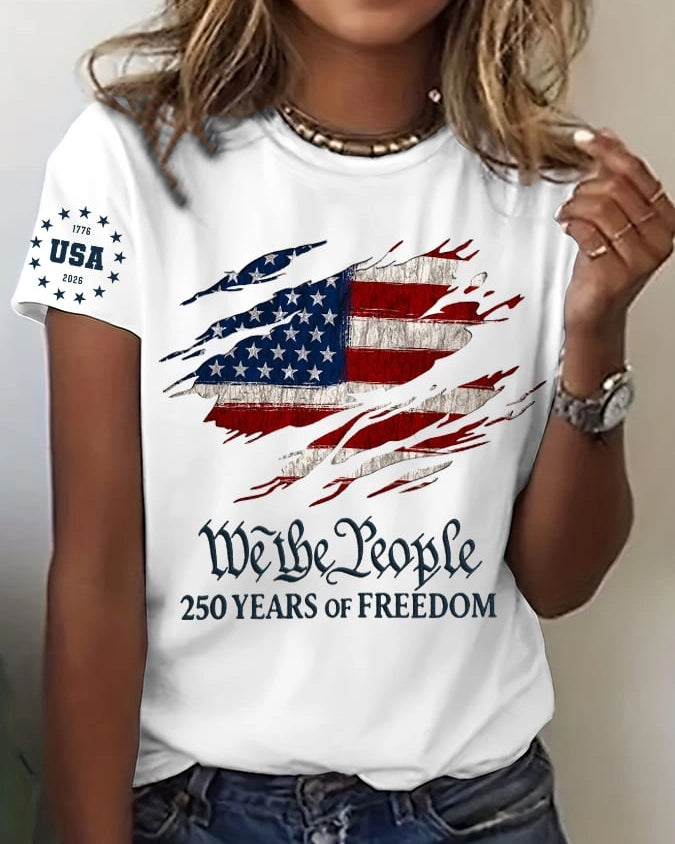 100% Cotton Women's 250th America Anniversary Crew Neck Short Sleeve Tshirt
