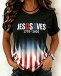 Women's Jesus Saves Usa Print Crew Neck Short Sleeve Tshirt