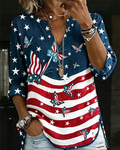 Women's Retro Flag & Butterfly Patchwork Print Casual Shirt