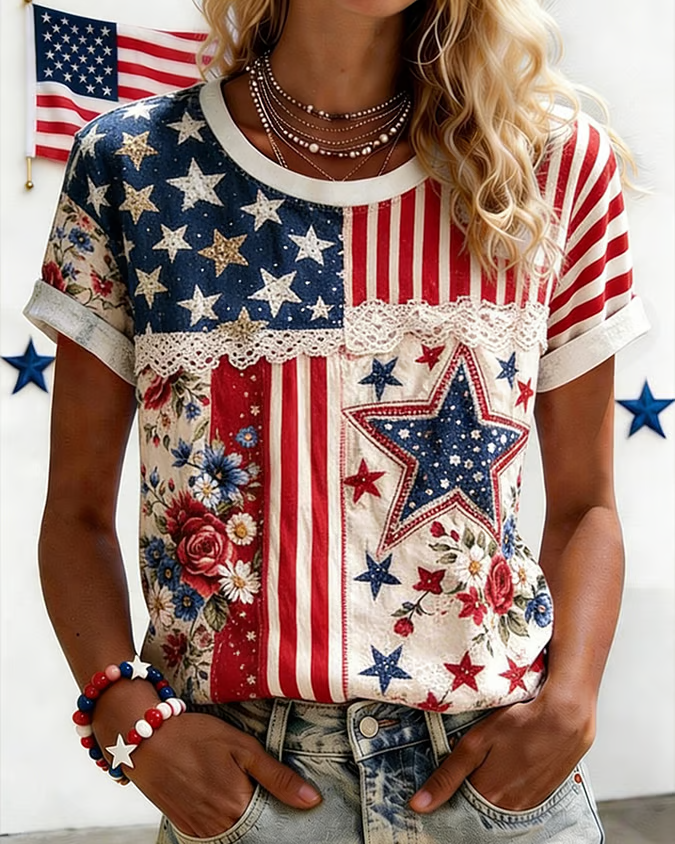 Women's USA 250 Years Inspired Floral Short Sleeve T-Shirt